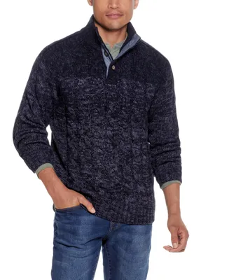Weatherproof Vintage Men's Cable-Knit Ombre Button Mock Neck Sweater