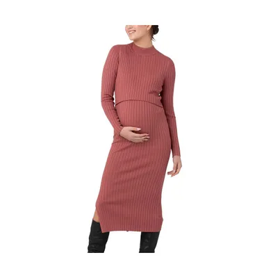 Ripe Maternity Nella Rib Nursing Knit Dress Rouge