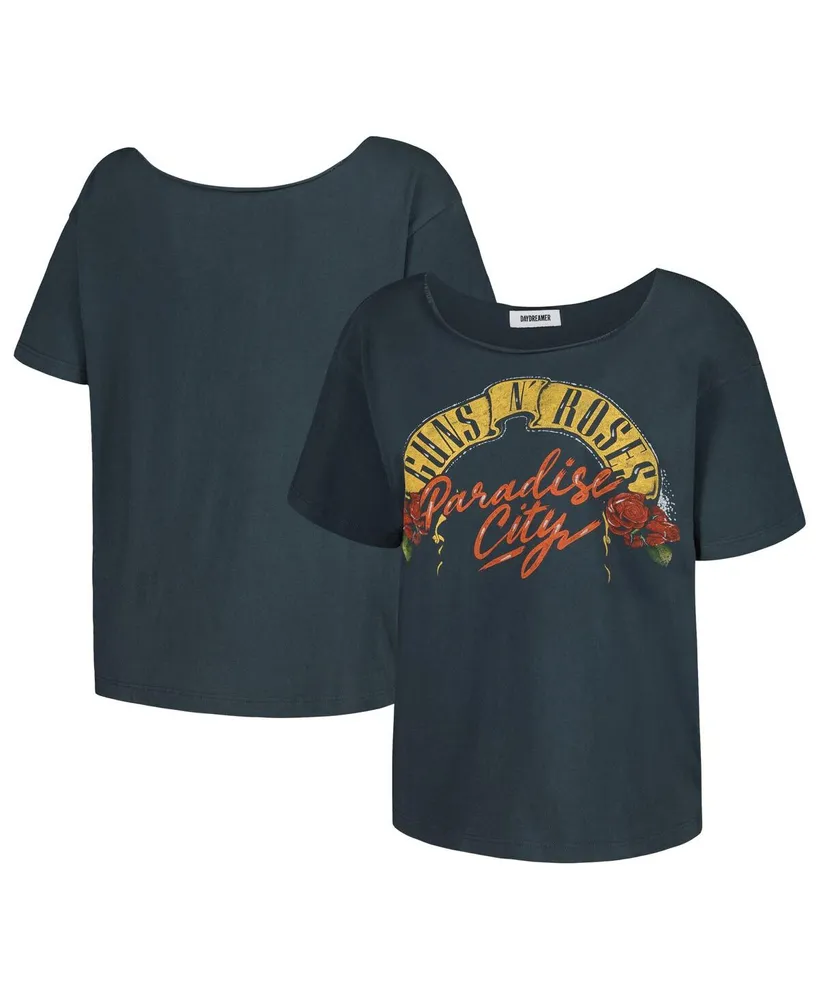 Women's Daydreamer Black Guns n Roses Off-Shoulder Graphic T-shirt