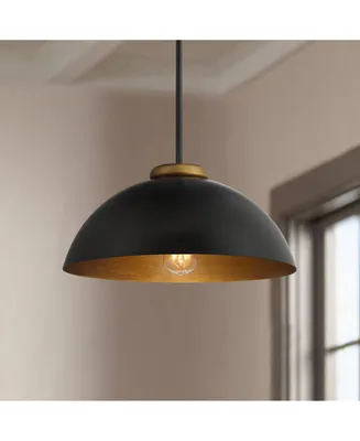 Possini Euro Design Janie Black Gold Pendant Light 15.50" Wide Modern Industrial Dome Metal Shade Fixture for Dining Room House Foyer Kitchen Entryway