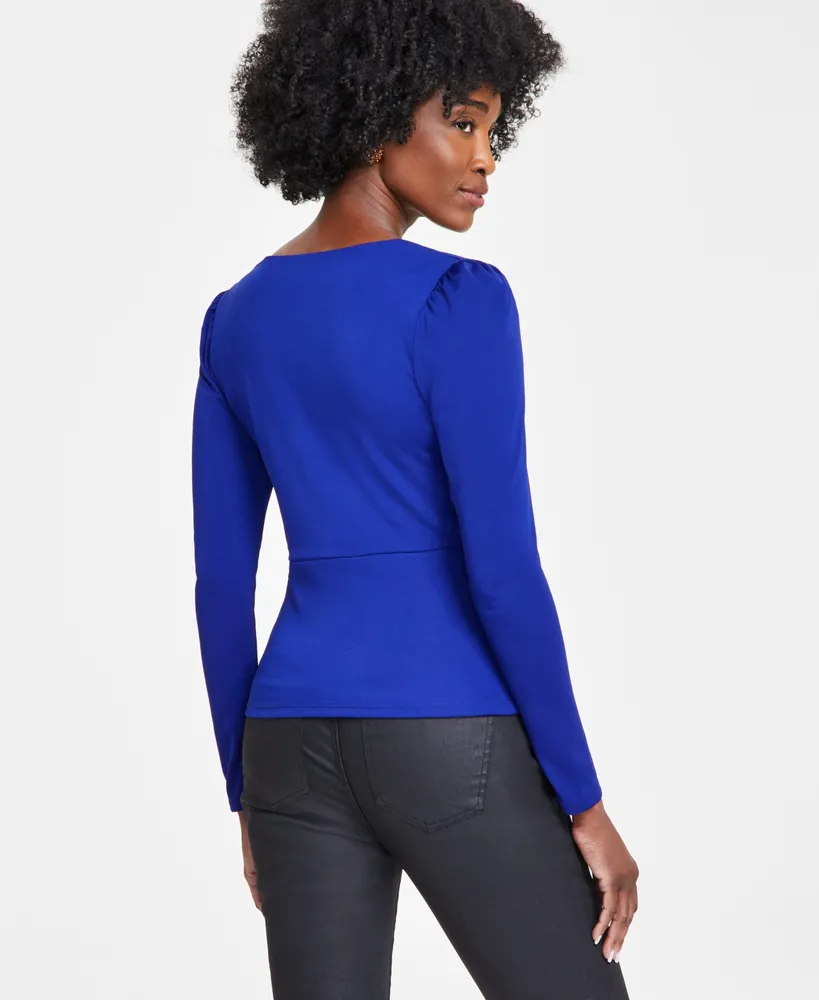 I.n.c. International Concepts Petite Long-Sleeve Surplice-Neck Top, Created for Macy's