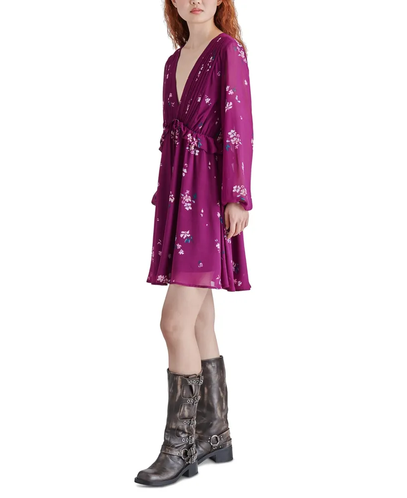 Steve Madden Women's Rami Chiffon Pintuck-Detail Floral-Print Dress