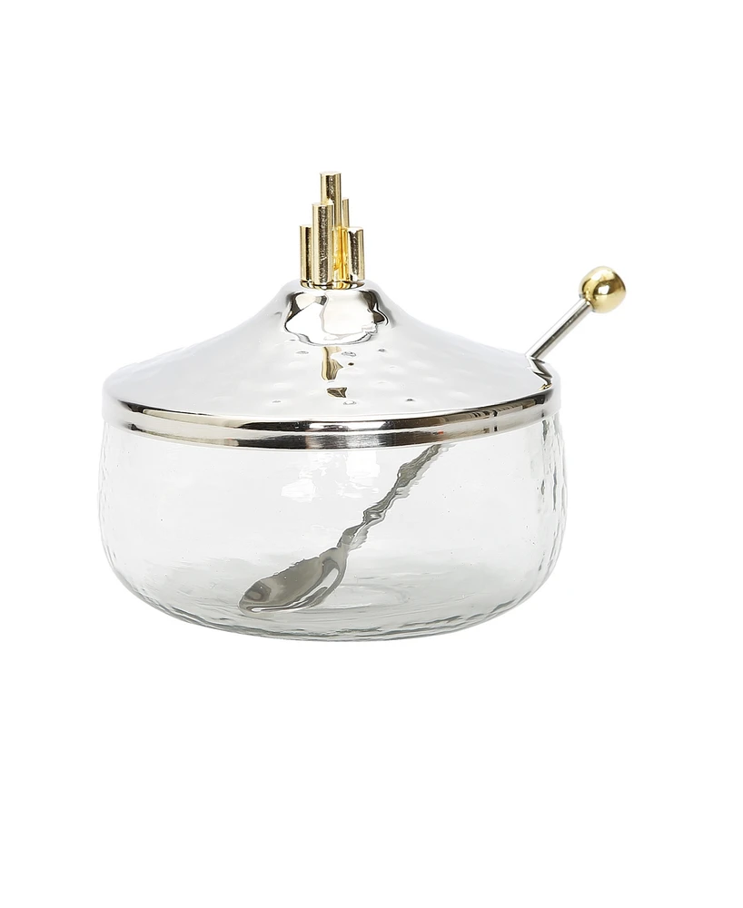 Classic Touch Honey Dish with Stainless Steel Lid and Symmetric Design