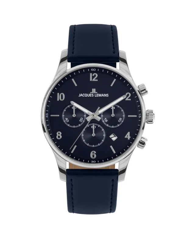 Jacques Lemans Men\'s Post Watch | Steel, Mall Connecticut London with Leather Stainless Strap, Chronograph Solid