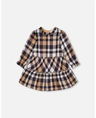 Girl Woven Peasant Dress Caramel Plaid - Child