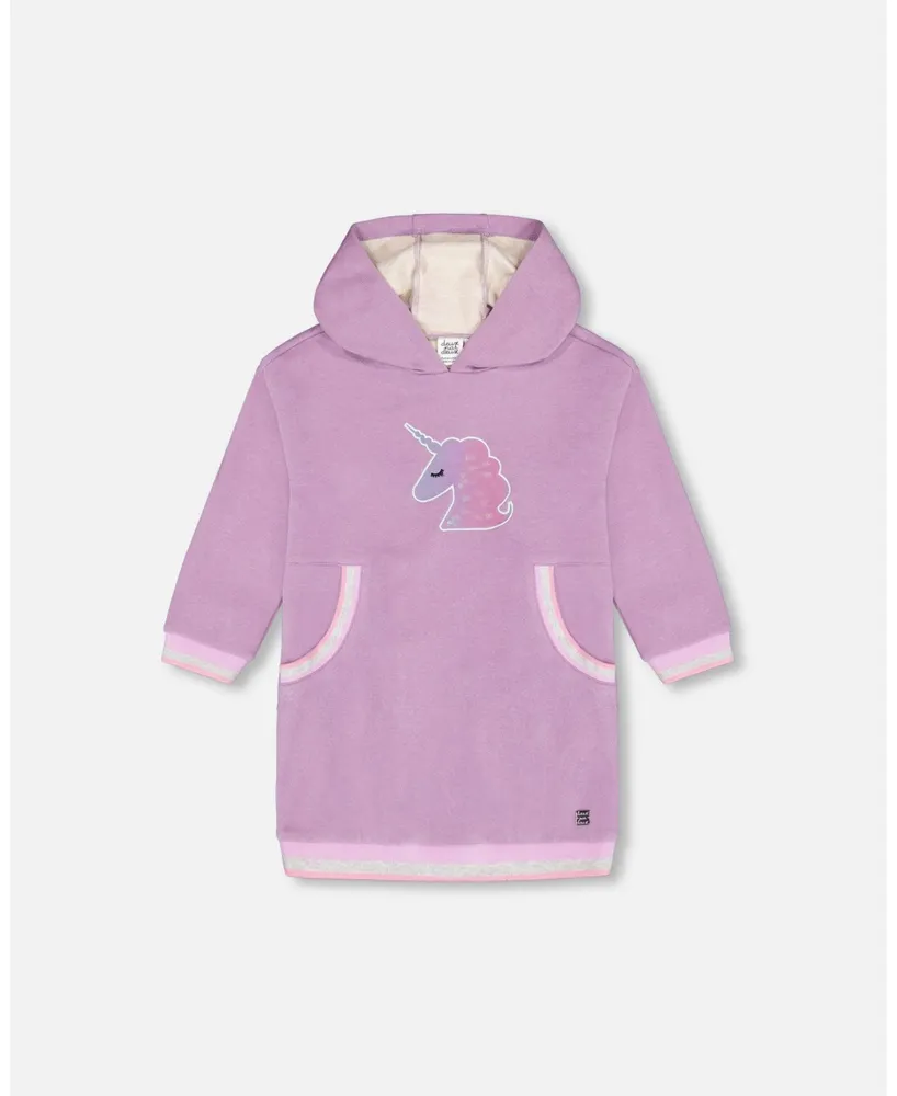 Girl Super Soft Hooded Dress With Pockets And Unicorn - Child