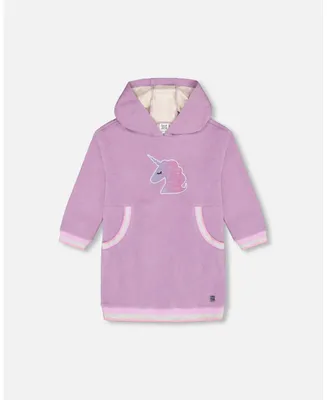 Girl Super Soft Hooded Dress With Pockets And Unicorn - Child