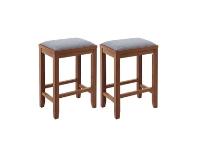 Slickblue 2 Pieces 25 Inch Upholstered Bar Stool Set with Solid Rubber Wood Frame and Footrest
