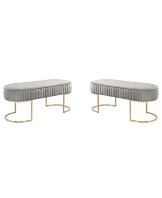 Set of 2 Velvet Benches with Metal Base in and Gold
