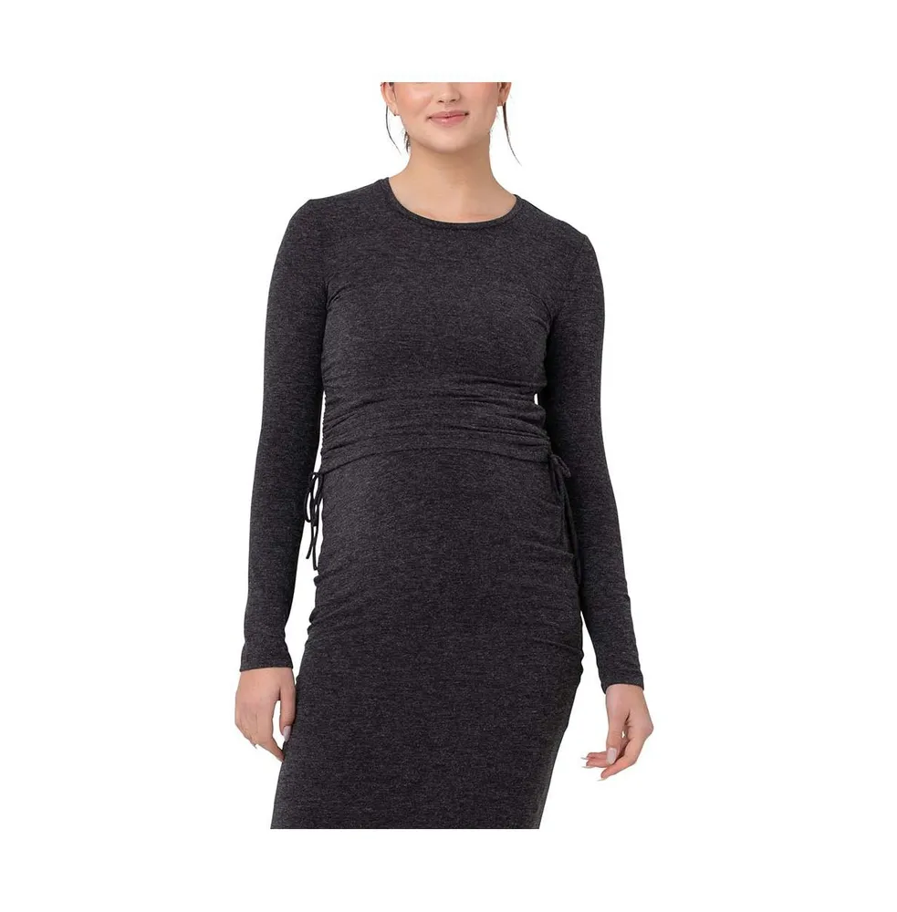 Basic Ruched Maternity Dress with Long Sleeves