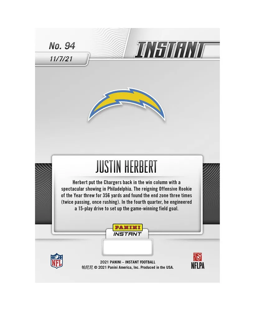 Justin Herbert Los Angeles Chargers Parallel Panini America Instant Nfl Week 9 Three Touchdowns in Road Win Single Trading Card