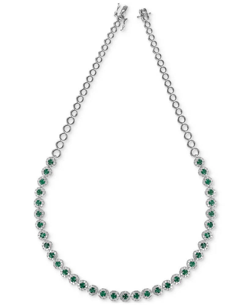 Emerald (4 ct. t.w.) & Diamond Halo 17" Collar Necklace 14K White Gold (Also Ruby Sapphire)