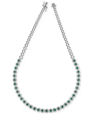 Emerald (4 ct. t.w.) & Diamond Halo 17" Collar Necklace 14K White Gold (Also Ruby Sapphire)