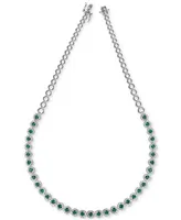 Emerald (4 ct. t.w.) & Diamond Halo 17" Collar Necklace 14K White Gold (Also Ruby Sapphire)