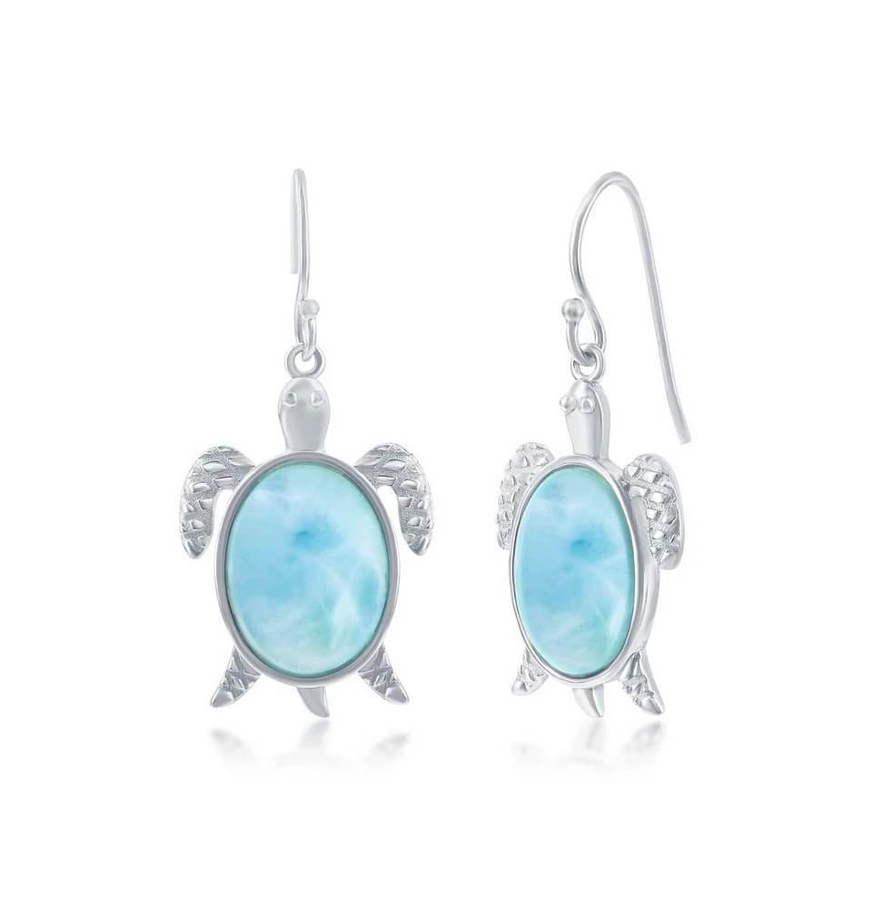 Sterling Silver Larimar Turtle Earrings