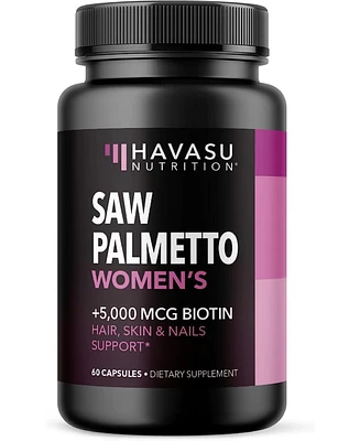 Havasu Nutrition Saw Palmetto for Women + Biotin Supplement | Dht Blocker for Women Hair Growth Vitamins | Women with Pcos Hair Loss or Post