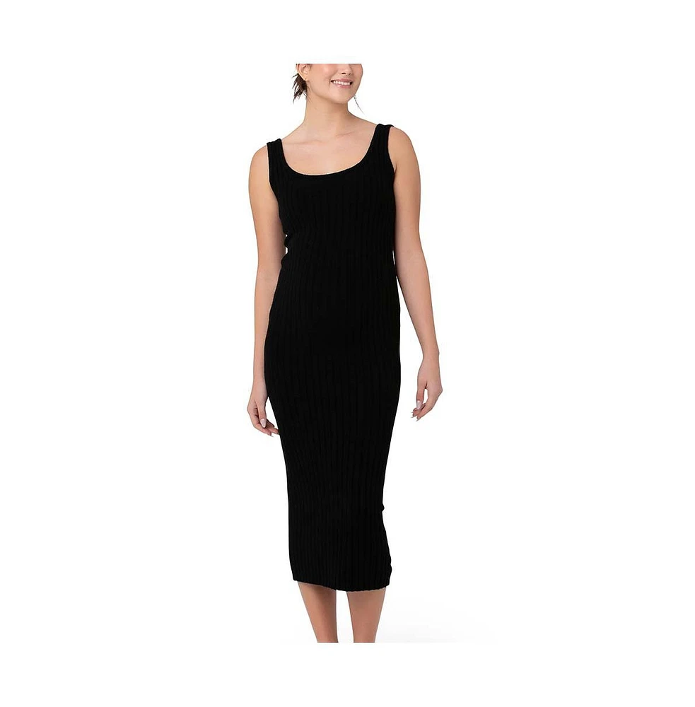 Ripe Maternity Faye Nursing Rib Knit Dress Black