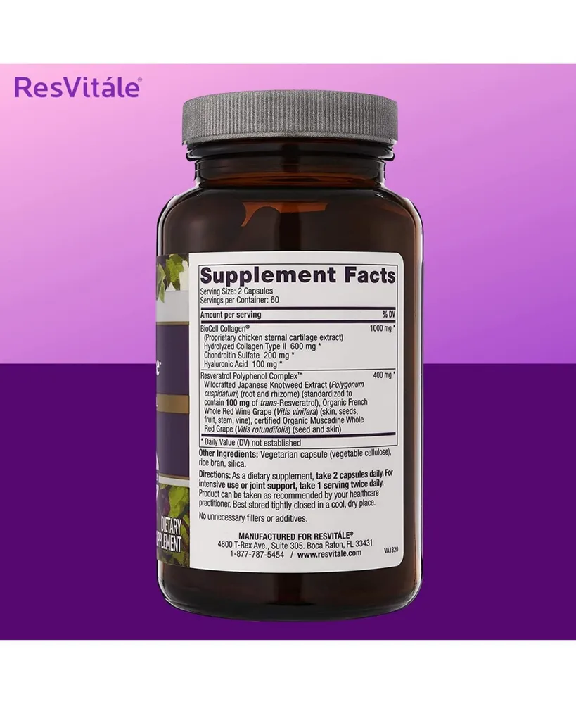 ResVitale Collagen Enhance Anti Aging Skin Care Collagen Supplement - Hydrolyzed Collagen Peptides with Hyaluronic Acid and Resveratrol