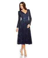 Mac Duggal Women's Long Sleeve Tea Length Dress