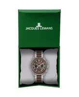 Jacques Lemans Men's Eco Power Watch with Solid Stainless Steel / Wood Inlay Strap, Chronograph 1-2115