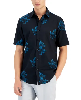 Alfani Men's Alfa Short-Sleeve Stretch Floral-Print Button-Front Shirt, Created for Macy's