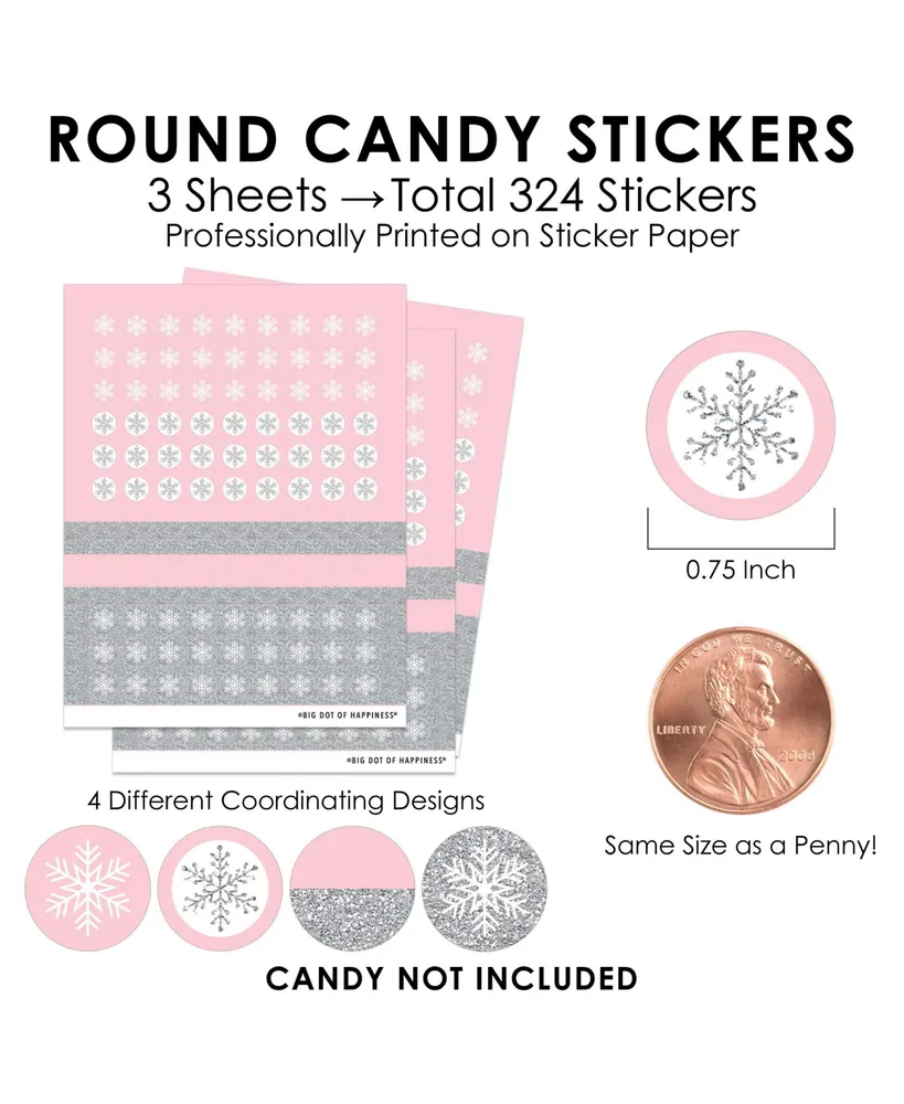 Pink Winter Wonderland Birthday and Baby Shower Round Candy Stickers 324 Ct