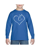 La Pop Art Boys Cat Heart Word Art Long Sleeve T-Shirt