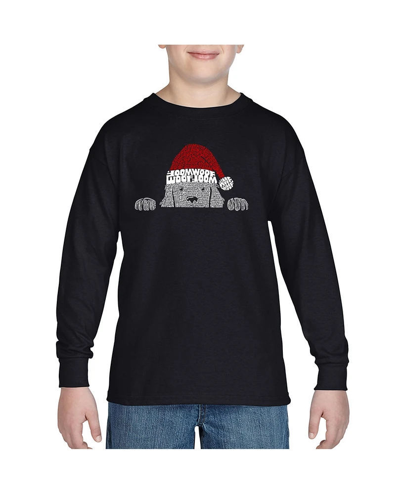La Pop Art Boys Christmas Peeking Dog Word Art Long Sleeve T-Shirt