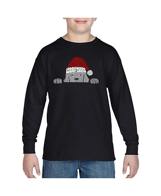 La Pop Art Boys Christmas Peeking Dog Word Art Long Sleeve T-Shirt
