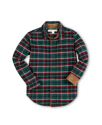 Hope & Henry Boys Organic Long Sleeve Flannel Shirt with Suede Detail