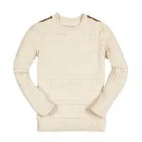 Hope & Henry Boys Organic Crew Neck Cable Sweater with Suede Detail