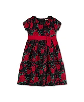 Hope & Henry Little Girls Short Sleeve Ruffle Collar Party Dress with Bow, Toddler|Child