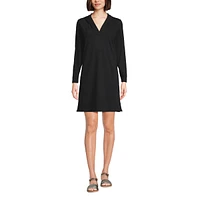 Lands' End Women's Cotton Jersey Long Sleeve Hooded Swim Cover-up Dress