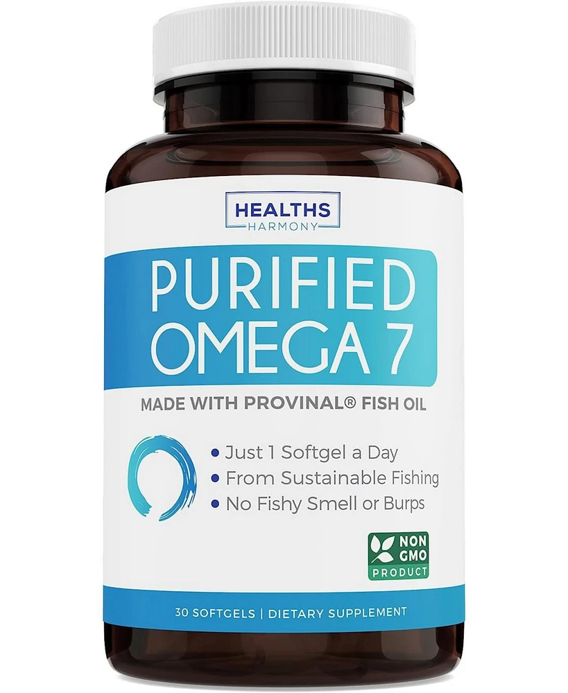 Healths Harmony Purified Omega 7 Softgel Capsules, Provinal Sustainable Peruvian Anchovy Fish Oil Supplement, Health's Harmony