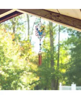 33" Long Dragonfly Copper and Gem Wind Chime with Candle Holder