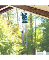 23" Long Dragon on Blue Faux Crystal Round Top Wind Chime
