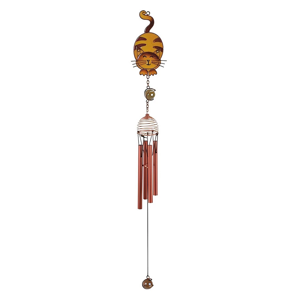 Fc Design 22" Long Brown Tabby Cat Copper and Gem Wind Chime Home Decor Perfect Gift for House Warming, Holidays and Birthdays