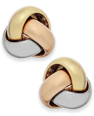 Tri-Tone Love Knot Stud Earrings in 14k Gold