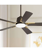 Casa Vieja 54" Desteny Modern Indoor Ceiling Fan with Led Light Remote Control Bronze Brass Wood Blades Opal Etched Glass Dimmable Living Room Kitchen