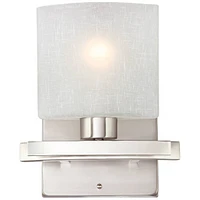 Possini Euro Design Modern Wall Sconce Lighting Brushed Nickel Silver Metal Hardwired 9.50" High Fixture White Linen Glass for Bedroom Bedside Living