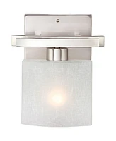 Possini Euro Design Modern Wall Sconce Lighting Brushed Nickel Silver Metal Hardwired 9.50" High Fixture White Linen Glass for Bedroom Bedside Living