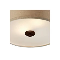 Possini Euro Design Halsted Mid Century Modern Ceiling Light Semi-Flush Mount Fixture Brushed Bronze 15" Wide Oatmeal Linen Drum Shade for House Bedro