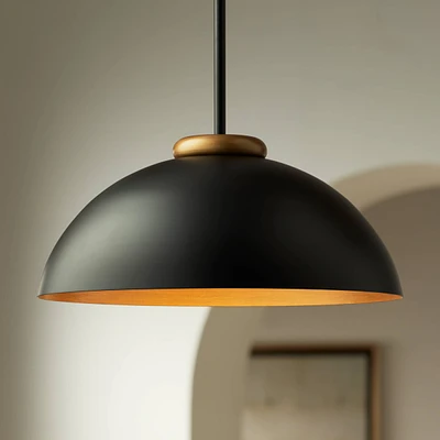 Possini Euro Design Janie Black Gold Pendant Light 15.50" Wide Modern Industrial Dome Metal Shade Fixture for Dining Room House Foyer Kitchen Entryway