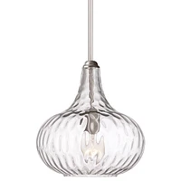 360 Lighting Cora Brushed Nickel Silver Mini Pendant Light 11" Wide Mid Century Modern Textured Clear Glass Shade for Dining Room House Entryway Bedro