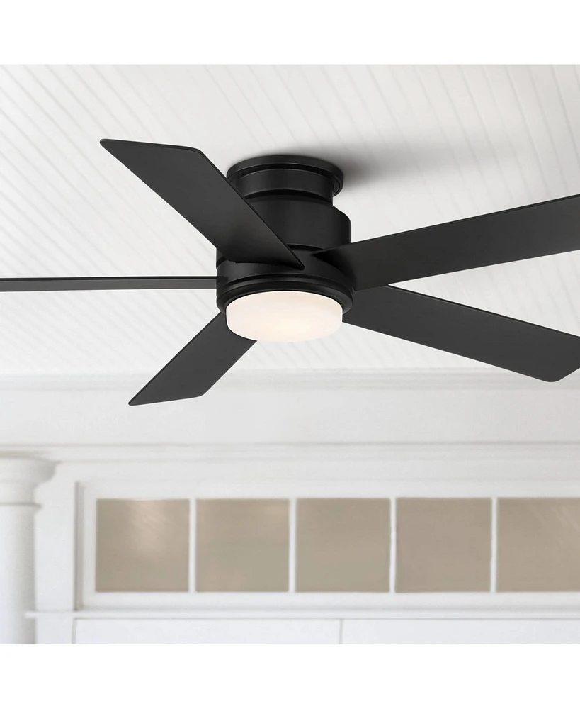 Casa Vieja 52" Grand Palm Modern Outdoor Hugger Ceiling Fan with Dimmable Led Light Remote Control Matte Black White Opal Glass Damp Rated for Patio E