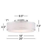 Possini Euro Design Double Organza Modern Ceiling Light Flush-Mount Fixture 20" Wide Chrome 3-Light Sheer Off White Drum Shades for Bedroom Kitchen Li