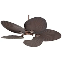 Casa Vieja 52" Casa Breeze Tropical Coastal Indoor Outdoor Ceiling Fan with Light Led Remote Control Oil Brushed Bronze Palm Leaf Damp Rated for Patio