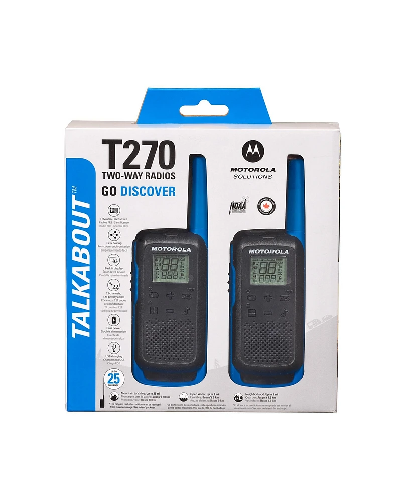 Motofrs Motorola Solutions T270 25 mi. Two-Way Radio Black/Blue 2-Pack