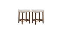 2 Pieces Nailhead Saddle Bar Stools with Fabric Seat and Wood Legs