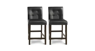 Set of 2 Pvc Leather Bar Stools with Solid Wood Legs